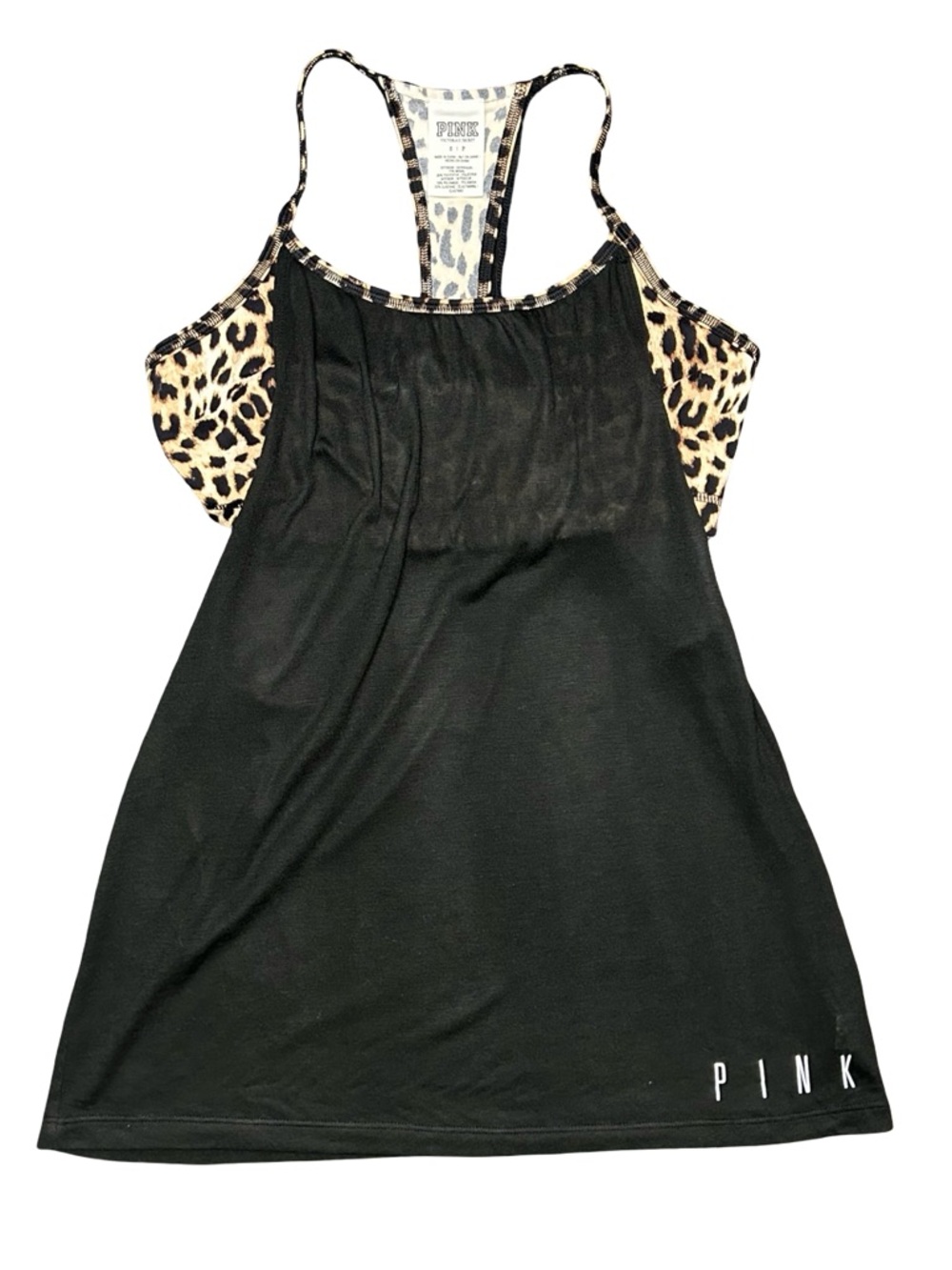 Victoria’s Secret PINK black & leopard 2-in-1 racerback layered workout top SM